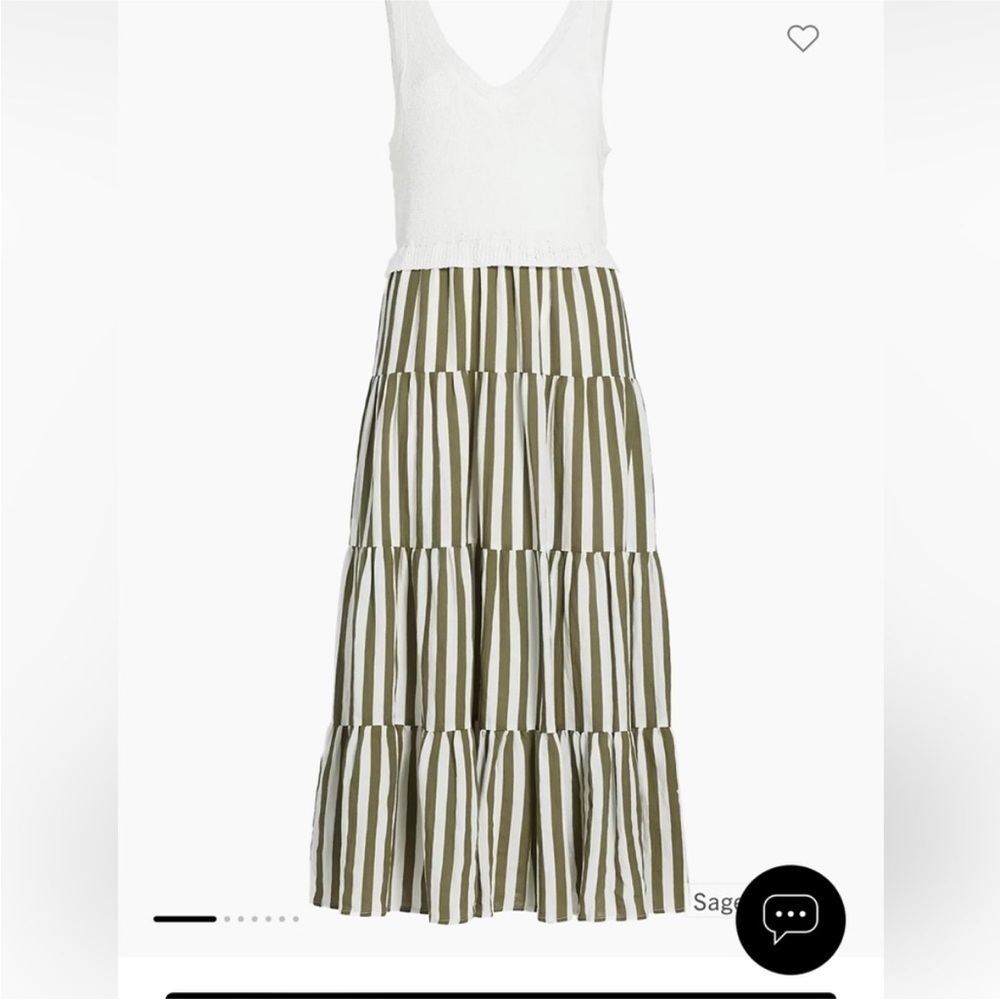 NWT En Saison mixed media shade green ivory striped CeCe dress Large L - Picture 2 of 13